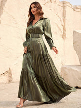 Lantern Sleeve Ruffle Hem Belted Dress shein